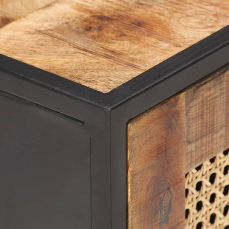 Bedside Cabinet 40X30X50 Cm Rough Mango Wood And Natural Cane