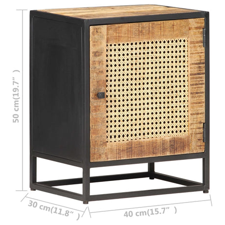 Bedside Cabinet 40X30X50 Cm Rough Mango Wood And Natural Cane