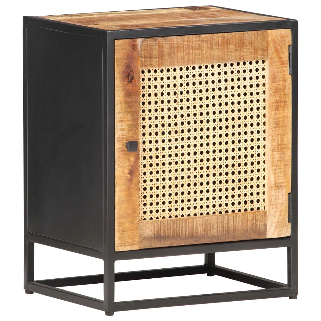 Bedside Cabinet 40X30X50 Cm Rough Mango Wood And Natural Cane