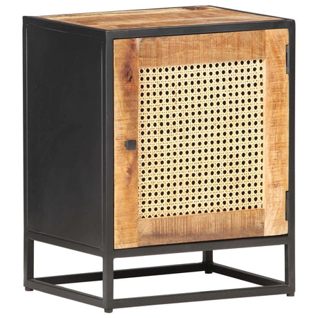 Bedside Cabinet 40X30X50 Cm Rough Mango Wood And Natural Cane