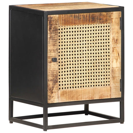 Bedside Cabinet 40X30X50 Cm Rough Mango Wood And Natural Cane