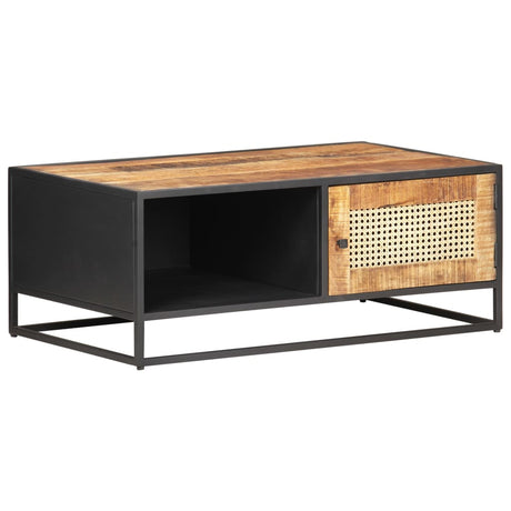 Coffee Table 90X50X35 Cm Rough Mango Wood And Natural Cane