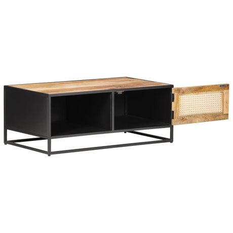 Coffee Table 90X50X35 Cm Rough Mango Wood And Natural Cane