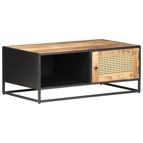 Coffee Table 90X50X35 Cm Rough Mango Wood And Natural Cane