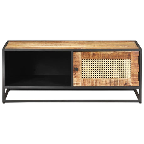 Coffee Table 90X50X35 Cm Rough Mango Wood And Natural Cane