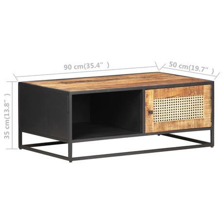 Coffee Table 90X50X35 Cm Rough Mango Wood And Natural Cane