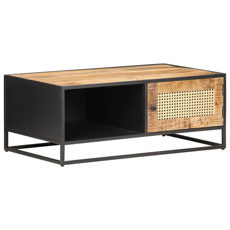 Coffee Table 90X50X35 Cm Rough Mango Wood And Natural Cane