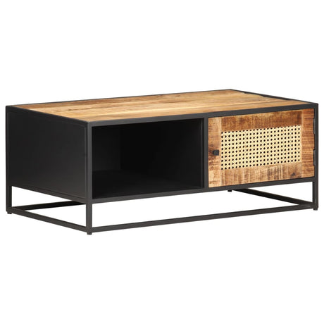 Coffee Table 90X50X35 Cm Rough Mango Wood And Natural Cane