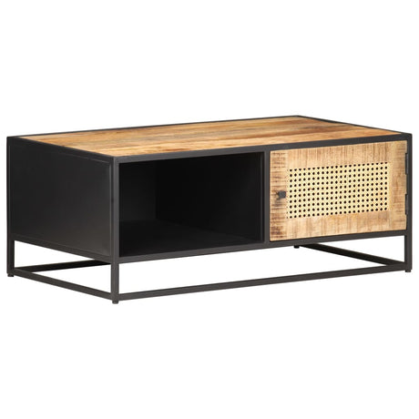 Coffee Table 90X50X35 Cm Rough Mango Wood And Natural Cane