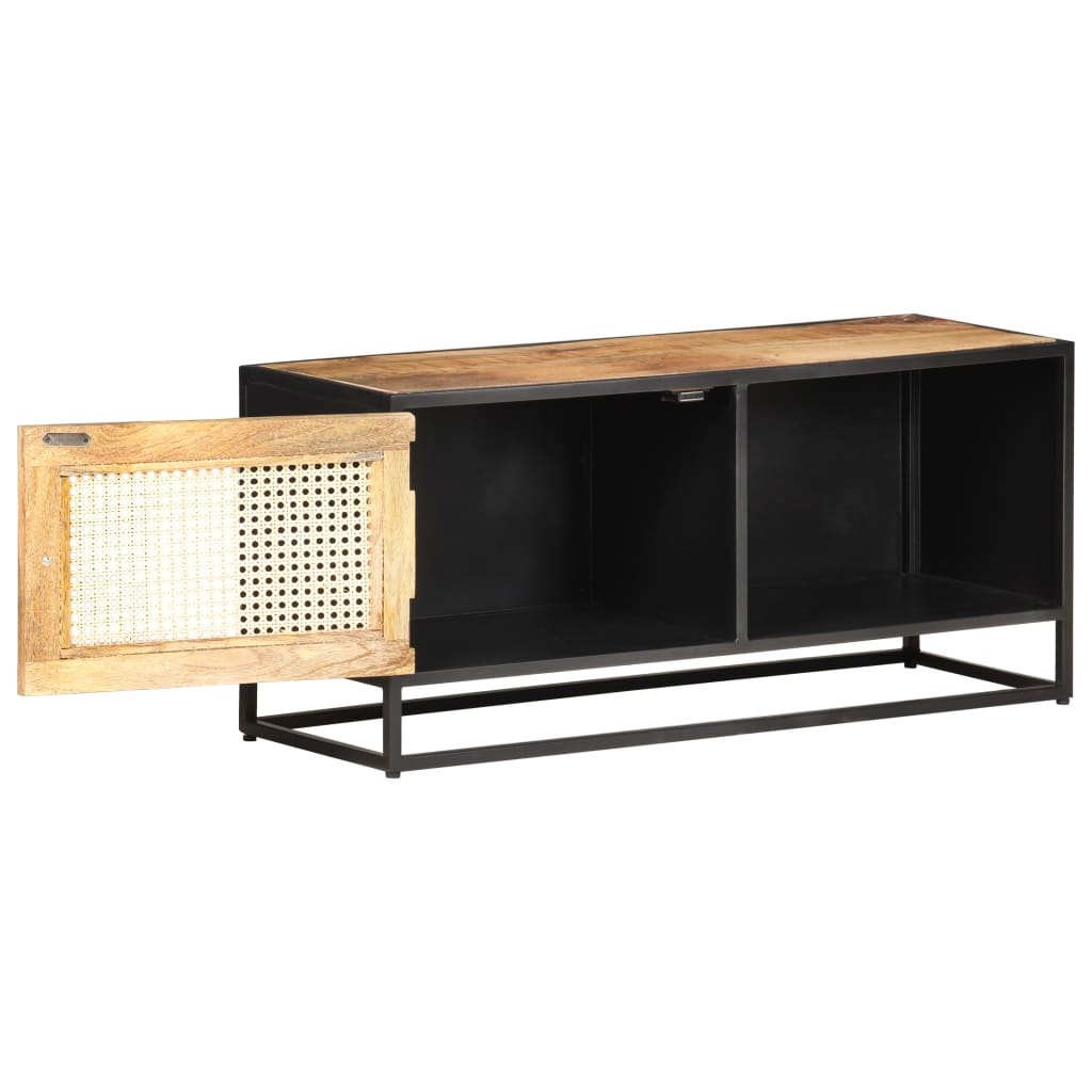 Tv Cabinet 90X30X40 Cm Rough Mango Wood And Natural Cane