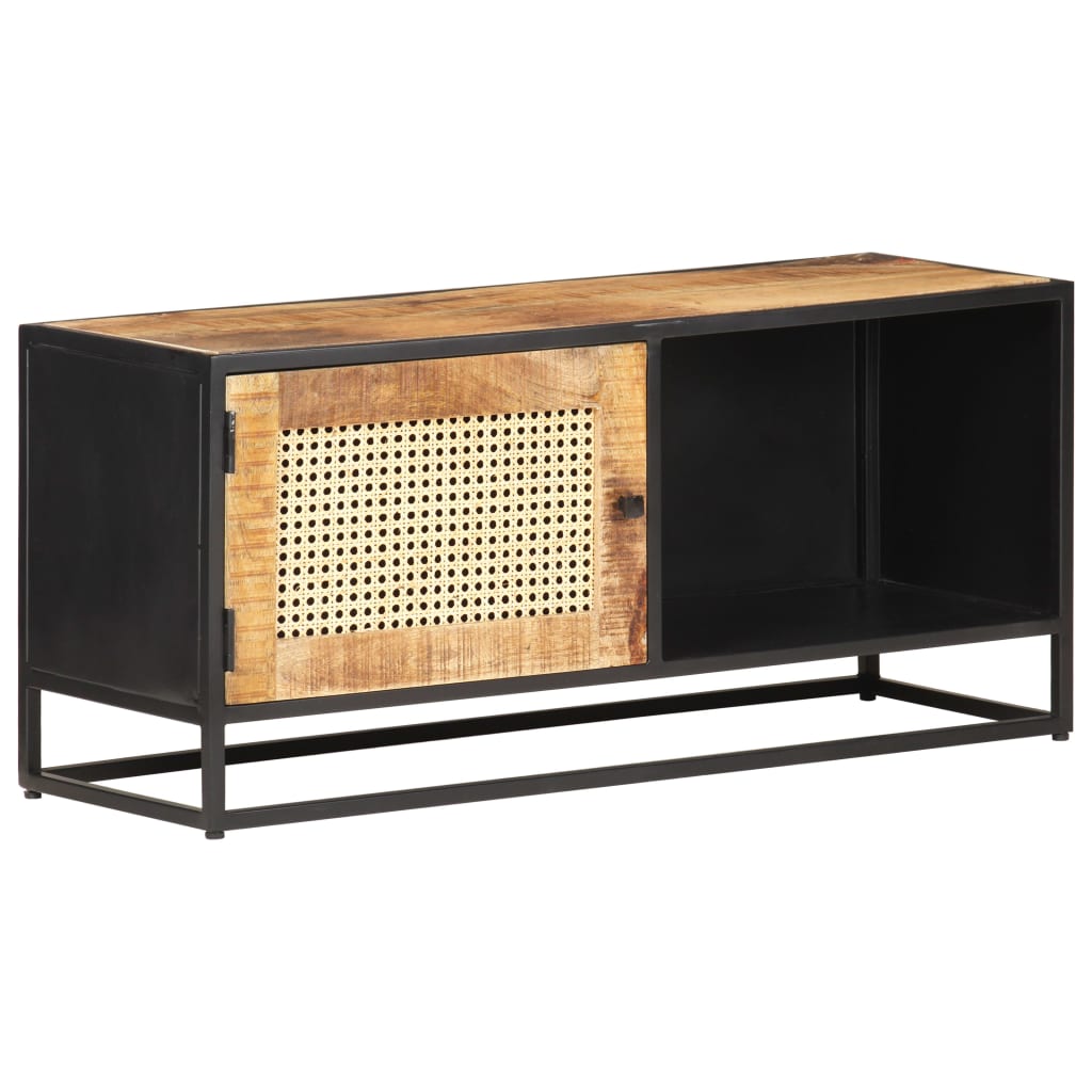 Tv Cabinet 90X30X40 Cm Rough Mango Wood And Natural Cane