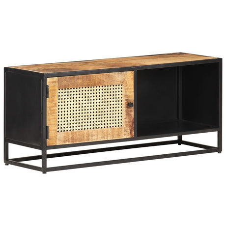 Tv Cabinet 90X30X40 Cm Rough Mango Wood And Natural Cane