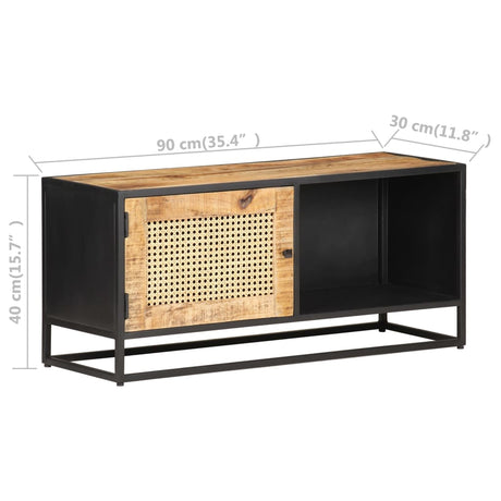 Tv Cabinet 90X30X40 Cm Rough Mango Wood And Natural Cane