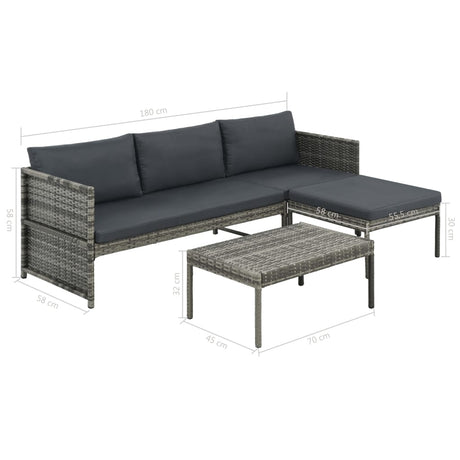 3 Piece Garden Lounge Set With Cushions Poly Rattan