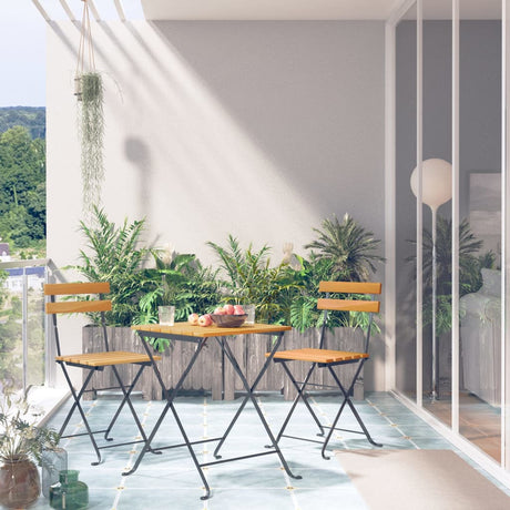 3 Piece Folding Bistro Set Solid Wood Acacia And Steel