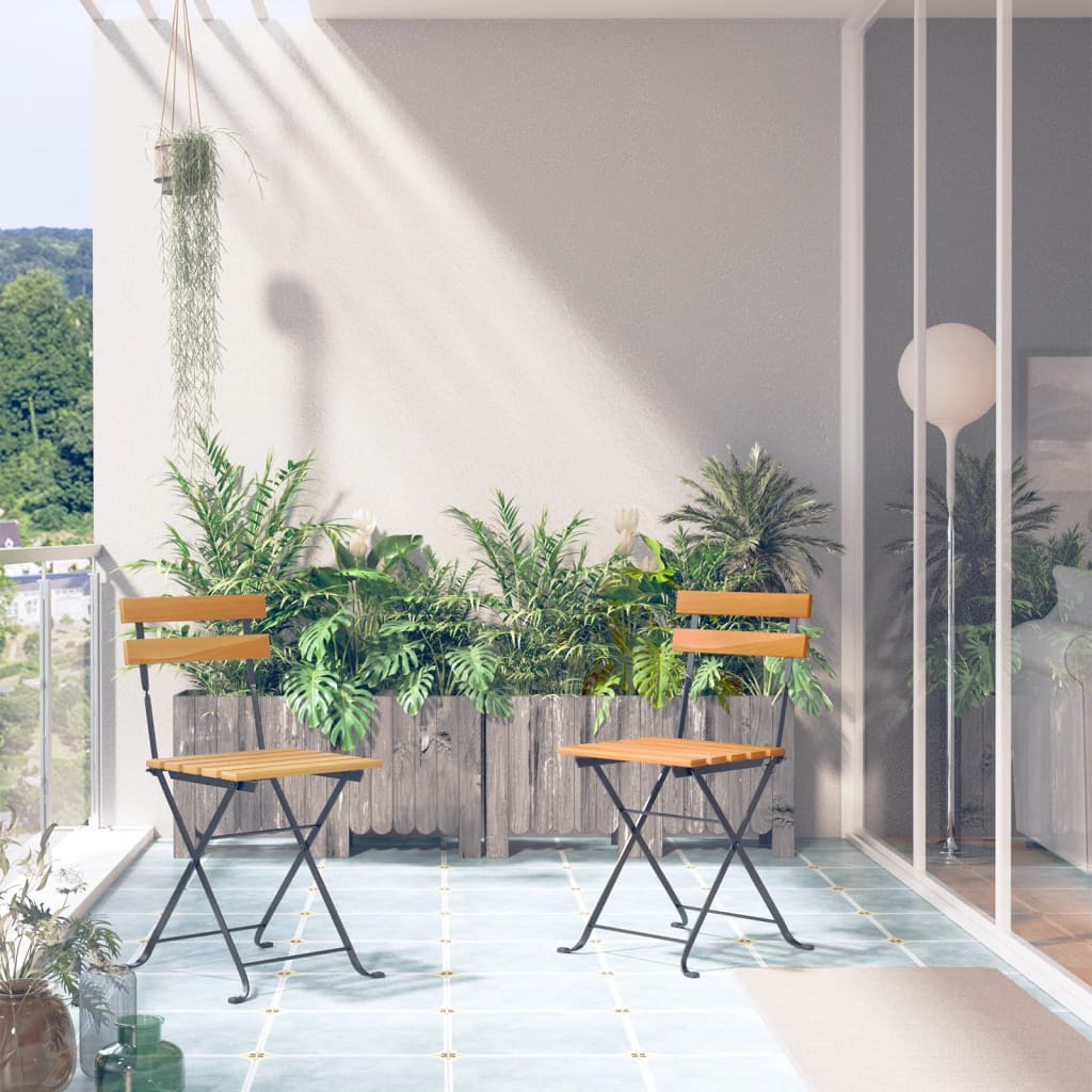Folding Garden Chairs 6 Pcs Steel And Solid Wood Acacia