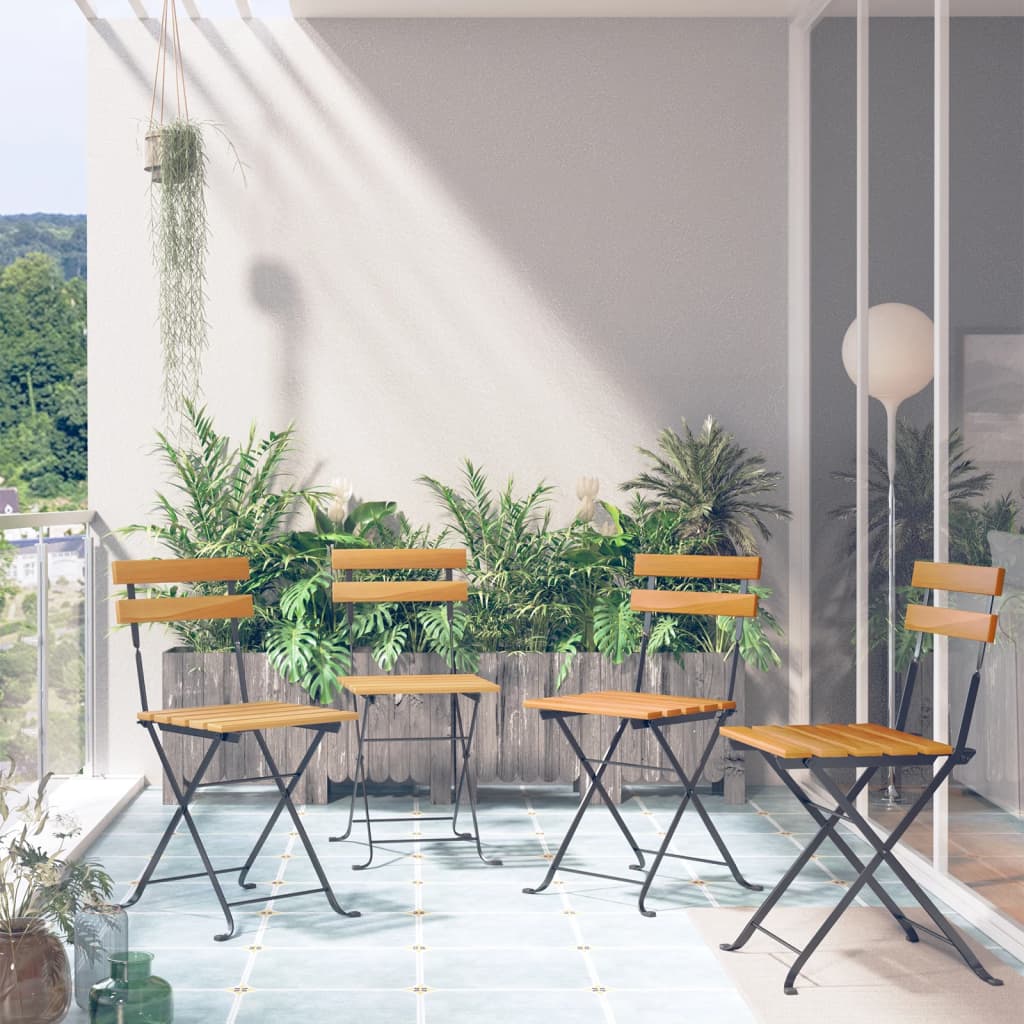 Folding Garden Chairs 6 Pcs Steel And Solid Wood Acacia