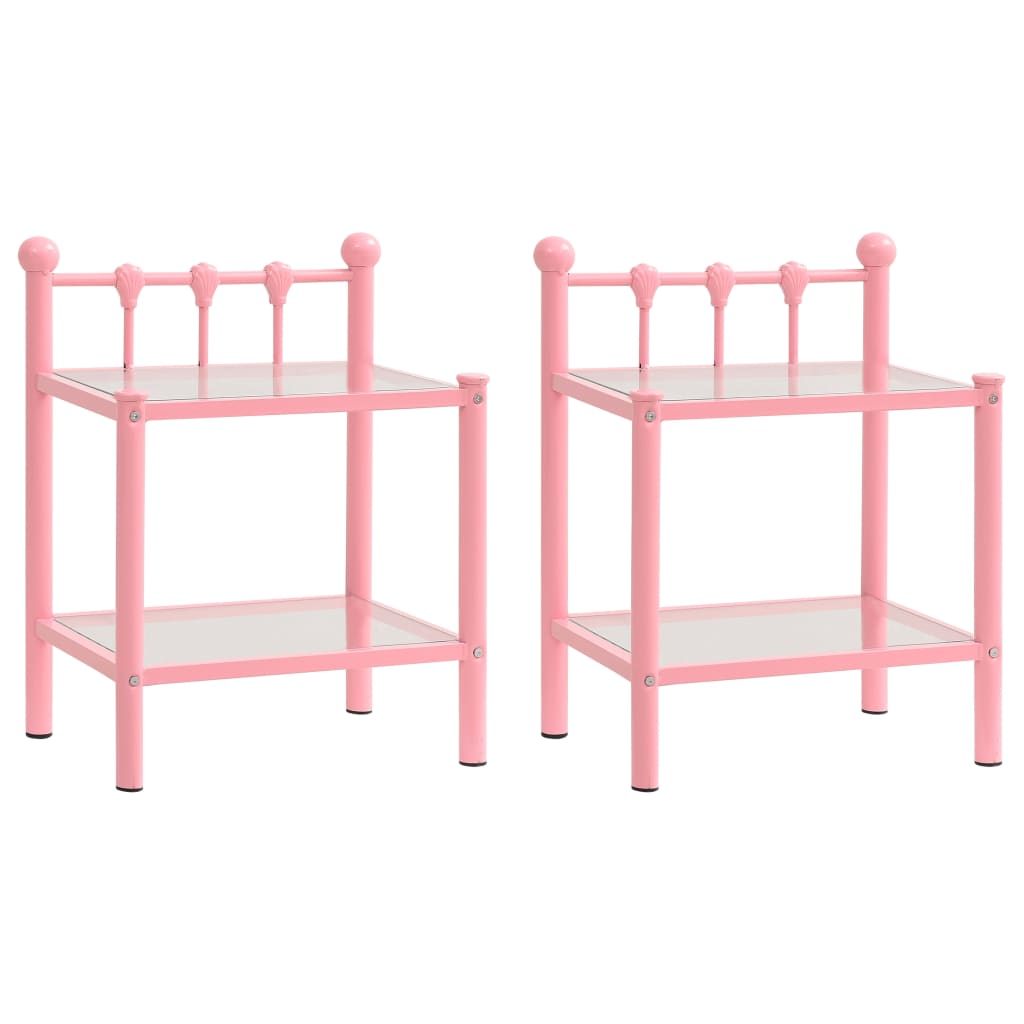 Bedside Cabinets 2 Pcs Metal And Glass
