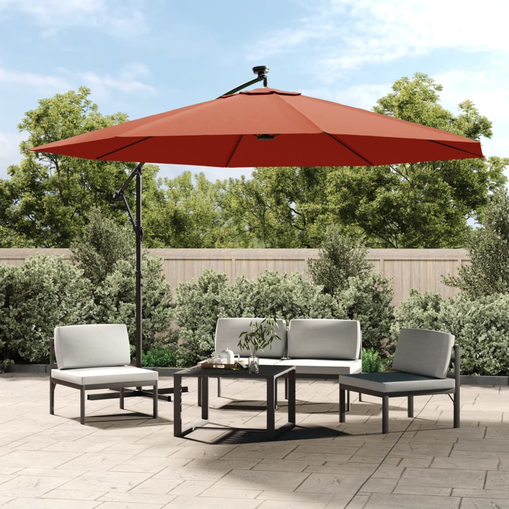 Hanging Garden Parasol With Led Lighting Metal Pole