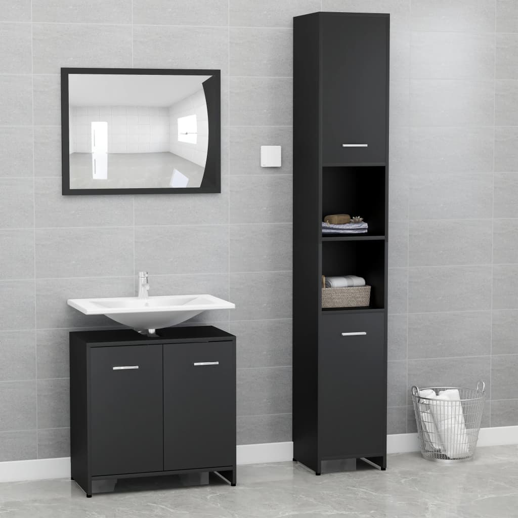 3 Piece Bathroom Furniture Set Engineered Wood