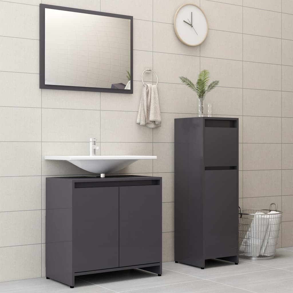 3 Piece Bathroom Furniture Set Engineered Wood