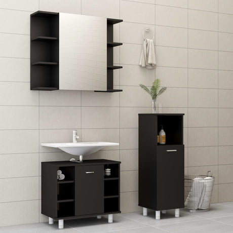 3 Piece Bathroom Furniture Set Engineered Wood