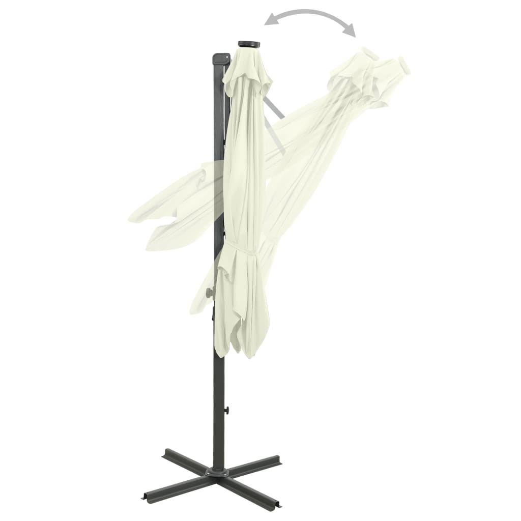 Cantilever Garden Parasol With Pole And Led Lights