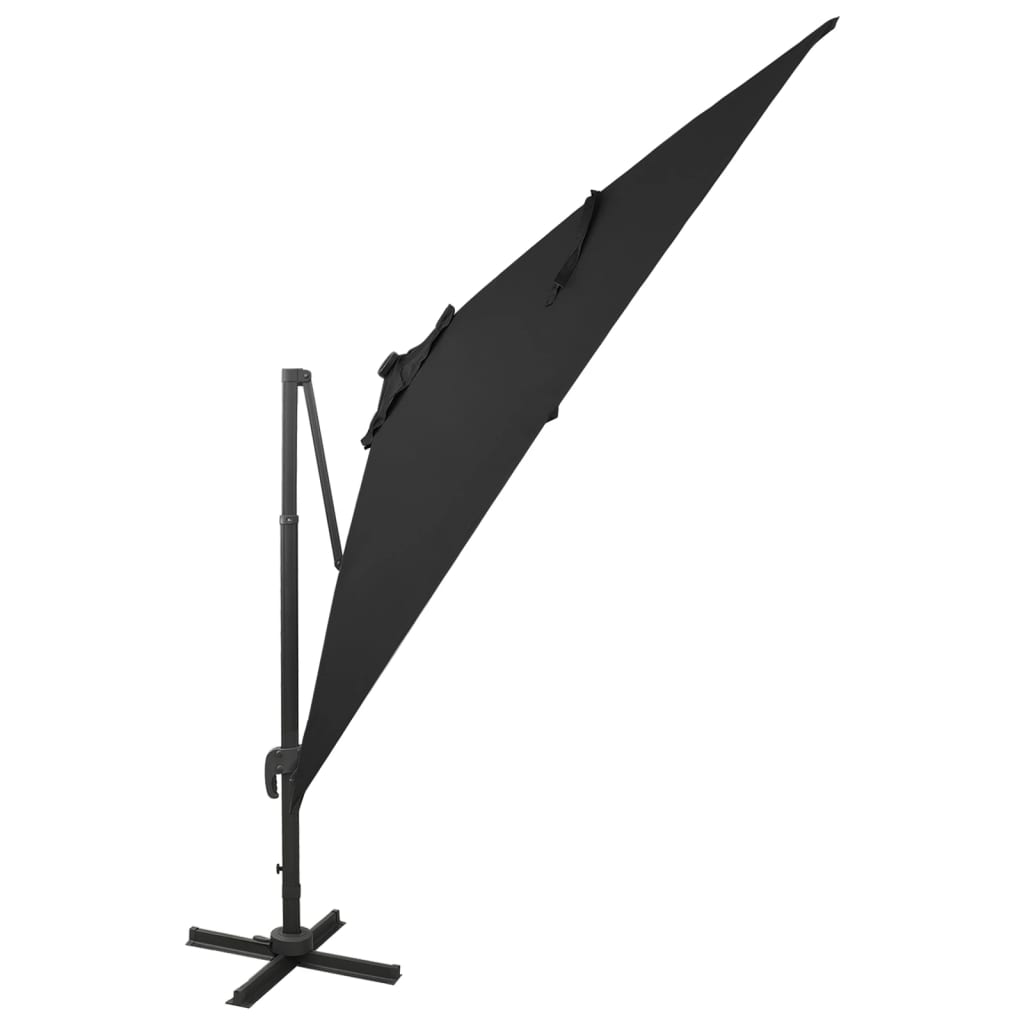 Cantilever Garden Parasol with Pole and LED Lights Black 300 cm