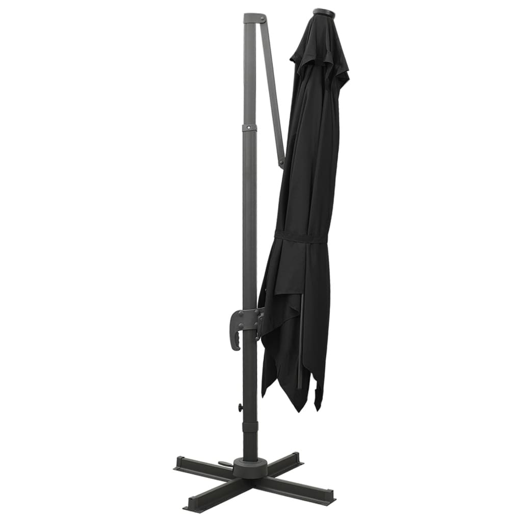 Cantilever Garden Parasol with Pole and LED Lights Black 300 cm