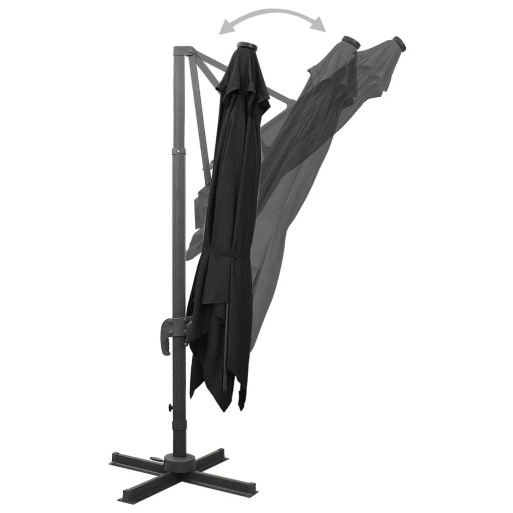 Cantilever Garden Parasol with Pole and LED Lights Black 300 cm