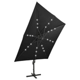 Cantilever Garden Parasol with Pole and LED Lights Black 300 cm