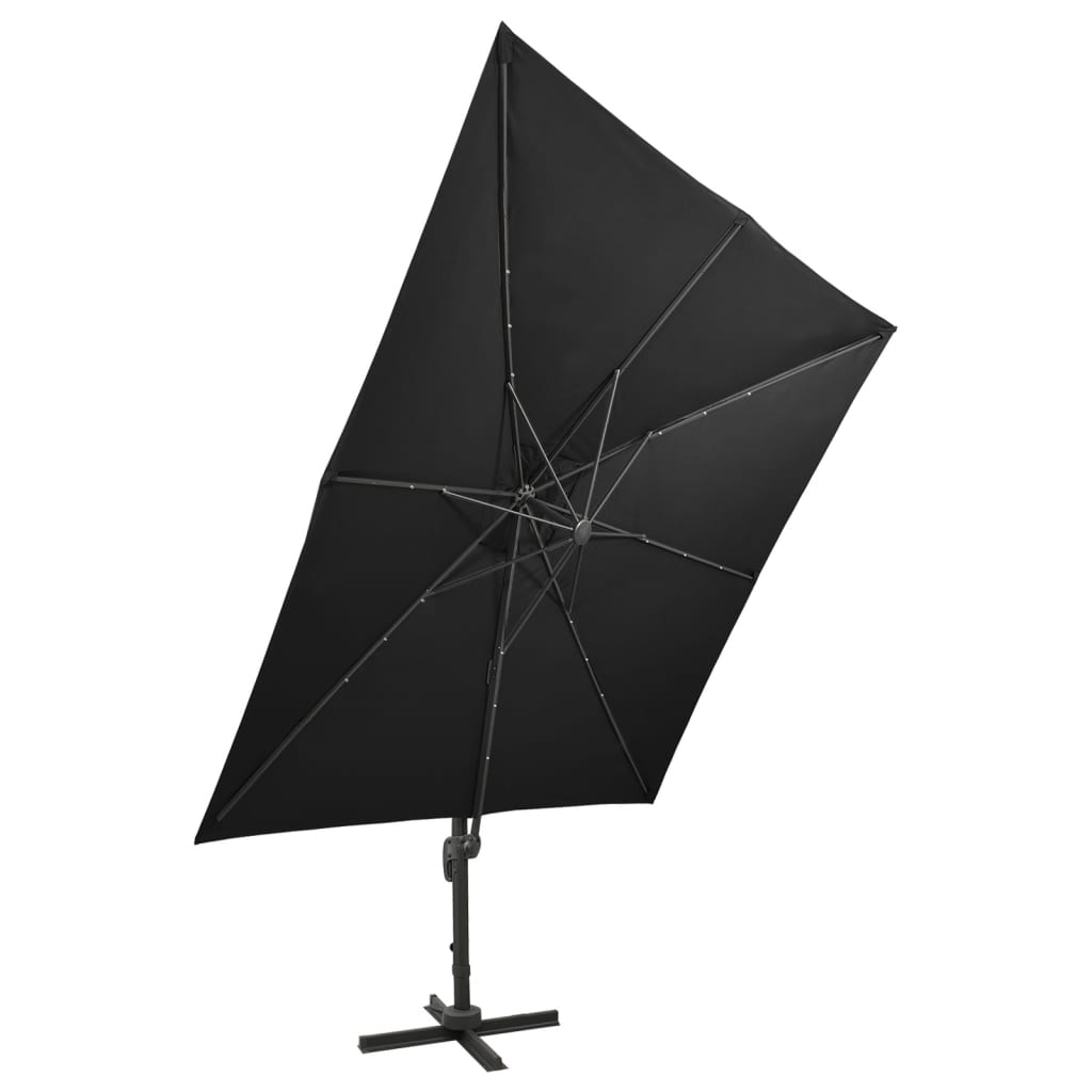 Cantilever Garden Parasol with Pole and LED Lights Black 300 cm