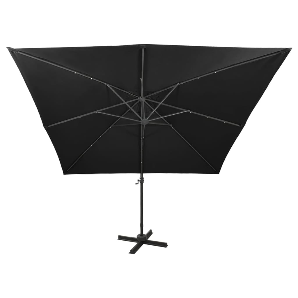 Cantilever Garden Parasol with Pole and LED Lights Black 300 cm