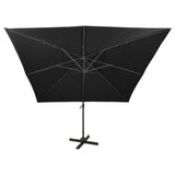 Cantilever Garden Parasol with Pole and LED Lights Black 300 cm