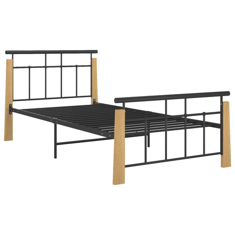 Bed Frame Without Mattress Metal And Solid Oak Wood