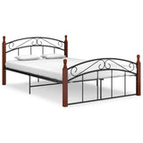 Bed Frame Without Mattress Black Metal&Solid Oak Wood
