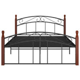 Bed Frame Without Mattress Black Metal&Solid Oak Wood