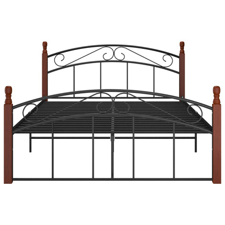 Bed Frame Without Mattress Black Metal&Solid Oak Wood