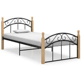 Bed Frame Without Mattress Black Metal&Solid Oak Wood