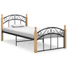 Bed Frame Without Mattress Black Metal&Solid Oak Wood