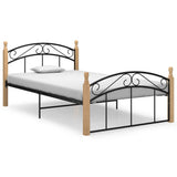 Bed Frame Without Mattress Black Metal&Solid Oak Wood