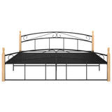 Bed Frame without Mattress Black Metal&Solid Oak Wood 180x200 cm Super King