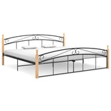 Bed Frame Without Mattress Black Metal&Solid Oak Wood