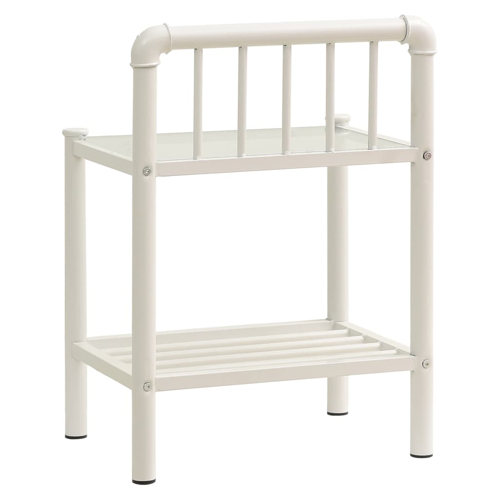 Bedside Cabinet White&Transparent 45X34.5X62.5 Cm Metal & Glass