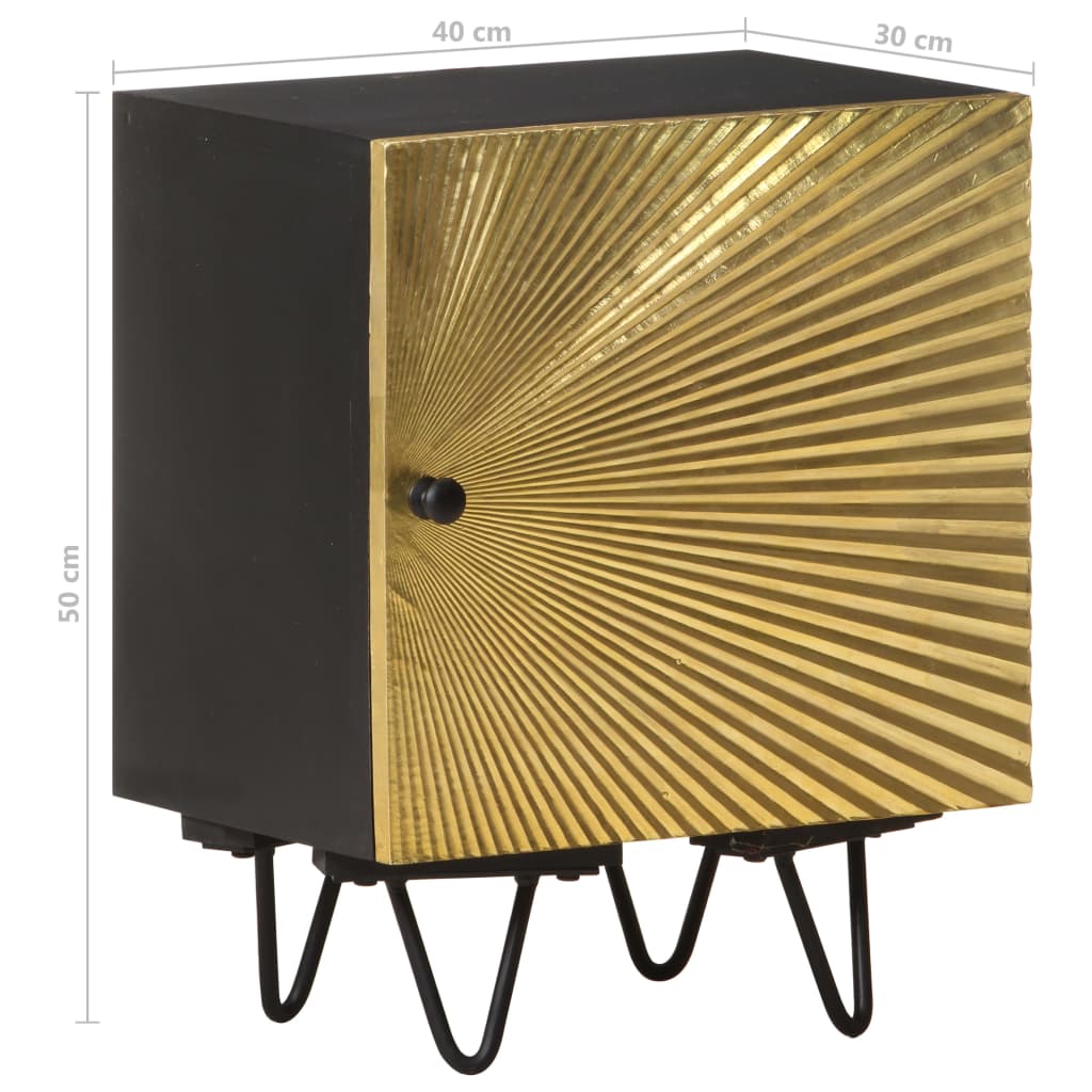 Bedside Cabinet With Brass Front 40X30X50 Cm Solid Mango Wood
