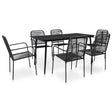 7 Piece Garden Dining Set Cotton Rope And Steel Black