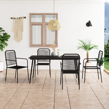 7 Piece Garden Dining Set Cotton Rope And Steel Black