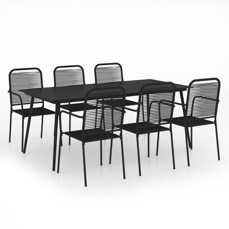 7 Piece Garden Dining Set Cotton Rope And Steel Black