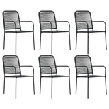 7 Piece Garden Dining Set Cotton Rope And Steel Black
