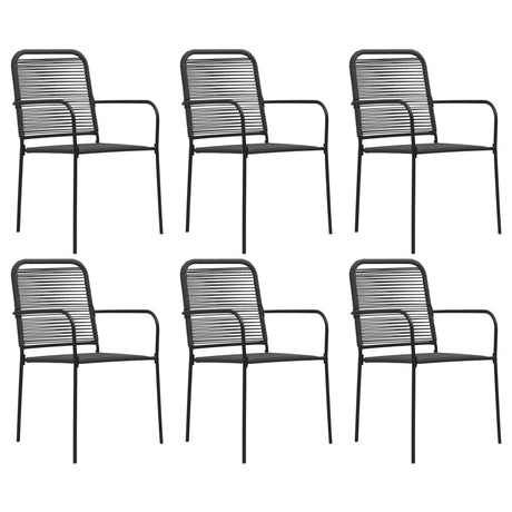 7 Piece Garden Dining Set Cotton Rope And Steel Black